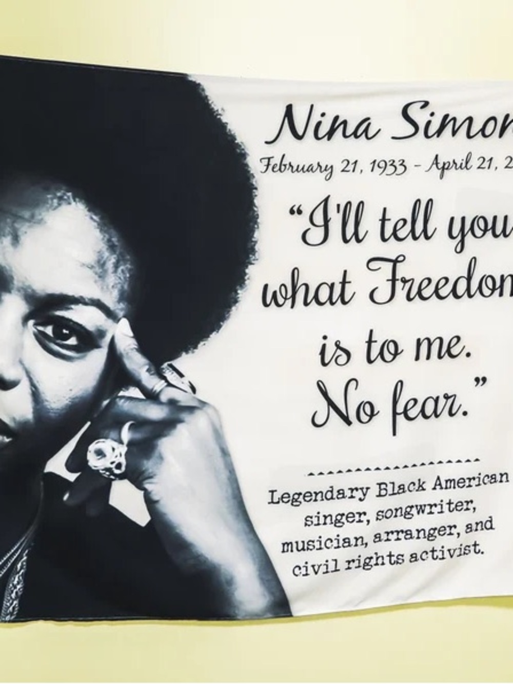 Nina Simone Quote Tapestry Wall Hanging - Black & White